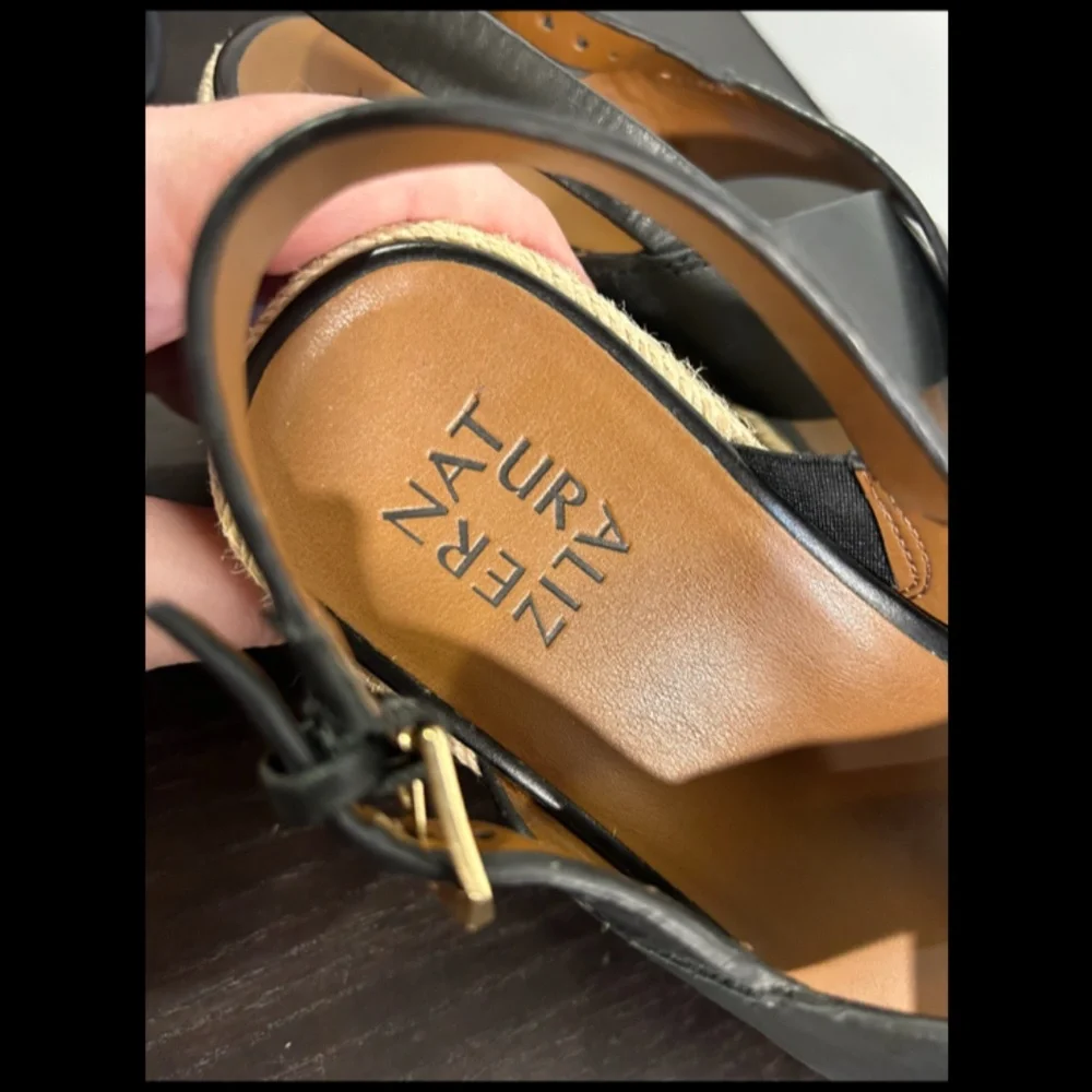 Naturalizer Oak Leather Slingback Espadrille Wedge Sandals Black Size 7.5W
